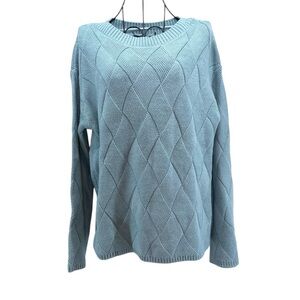 NEW French Dressing Jeans Women's Aqua Blue Diamond Knit Sweater, Oval Neckline